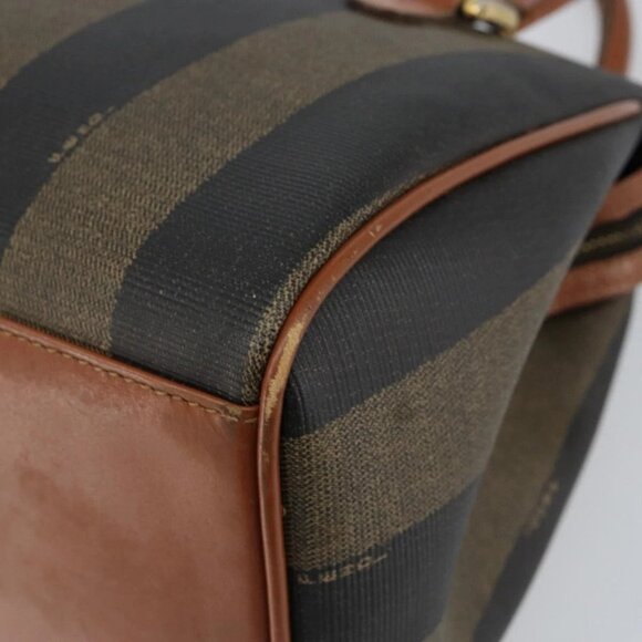 FENDI Pecan Canvas Hand Bag PVC Brown Gold Auth ep11310 - Picture 4 of 16
